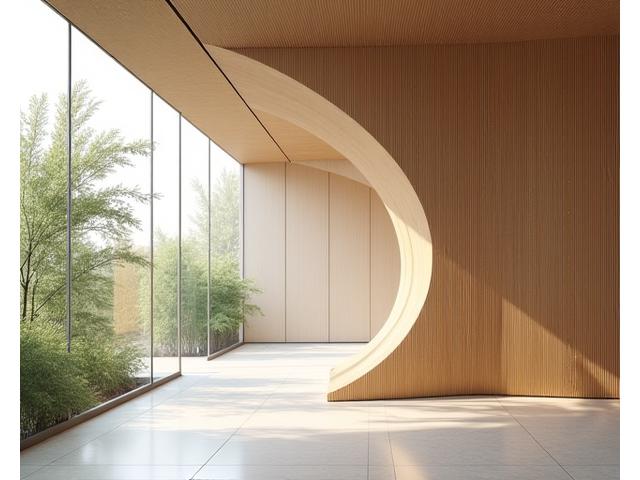 Curved bamboo wall showcasing material flexibility