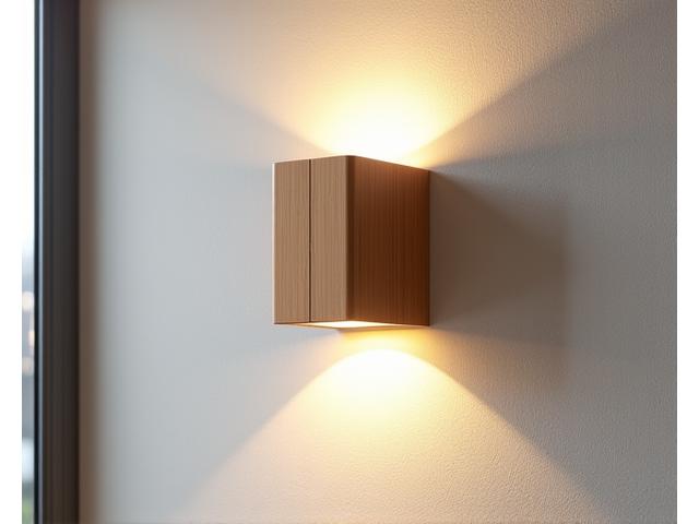 A modern bamboo wall sconce creating dramatic uplighting and downlighting effects, highlighting texture.