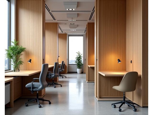 Individual quiet focus pods made with bamboo partitions and ergonomic seating