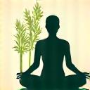 Stylized icon representing stress reduction with a calm person and bamboo leaves