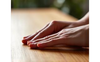 Two hands polishing a bamboo surface, symbolizing care and maintenance