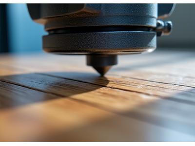 Close-up of a durability testing machine impacting a bamboo flooring sample